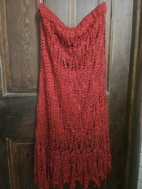 NEWPORT NEWS EXQUISITE CROCHET MAXI SKIRT FRINGE HEM.LINED ELASTIC WAIST.GLOWING
